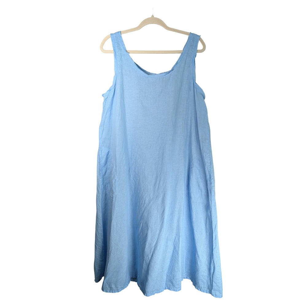Cut Loose Dress Womens XL Blue 100% Linen Sleeveless A-Line Dress Pockets